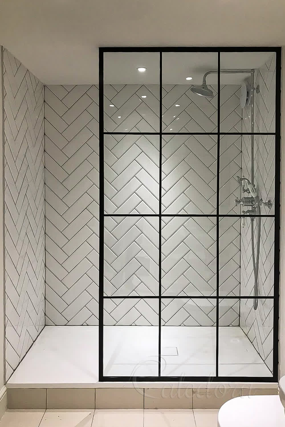 Black square shower screen with grid pattern
