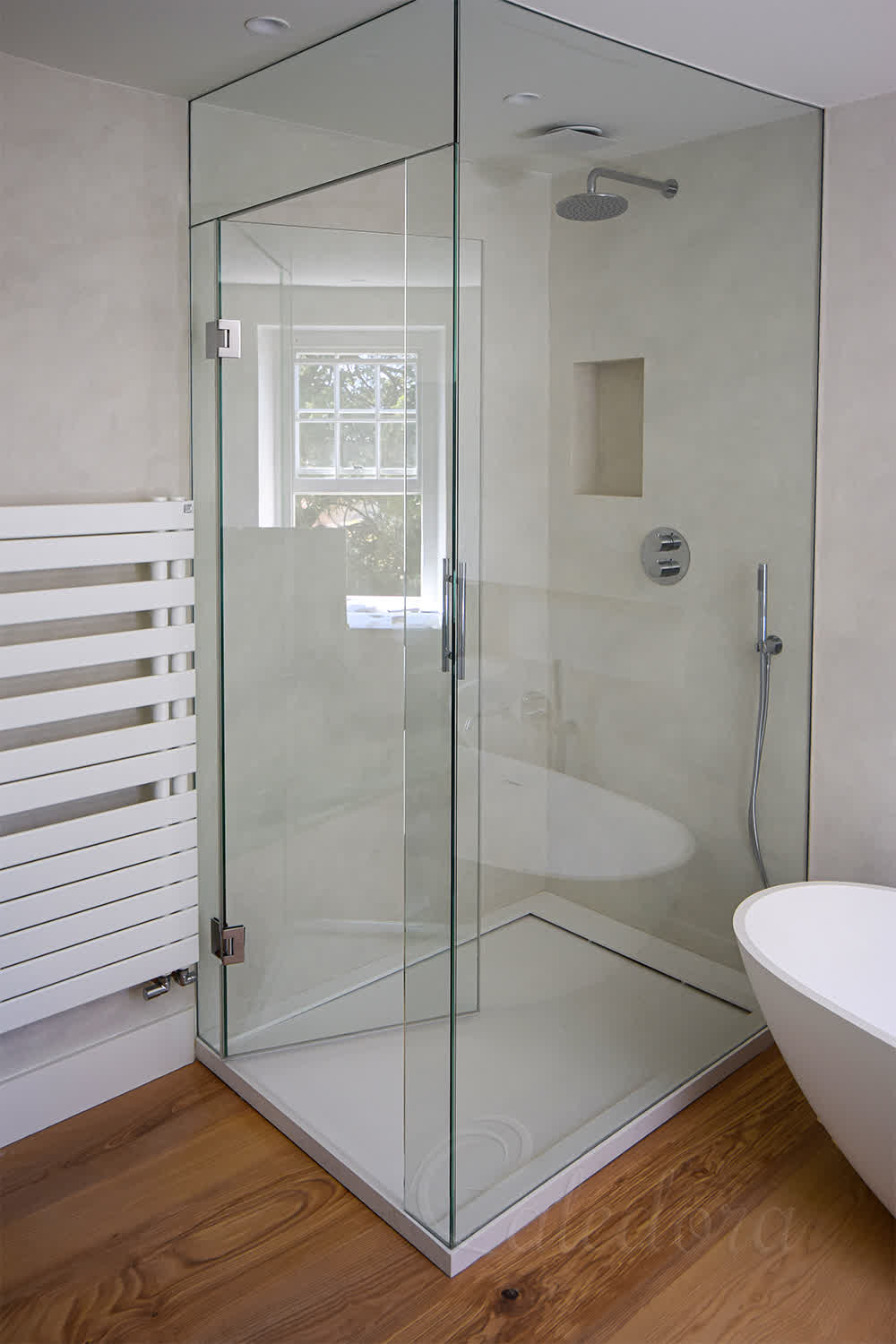 Floor to ceiling shower enclosure in corner bathroom Dunstable