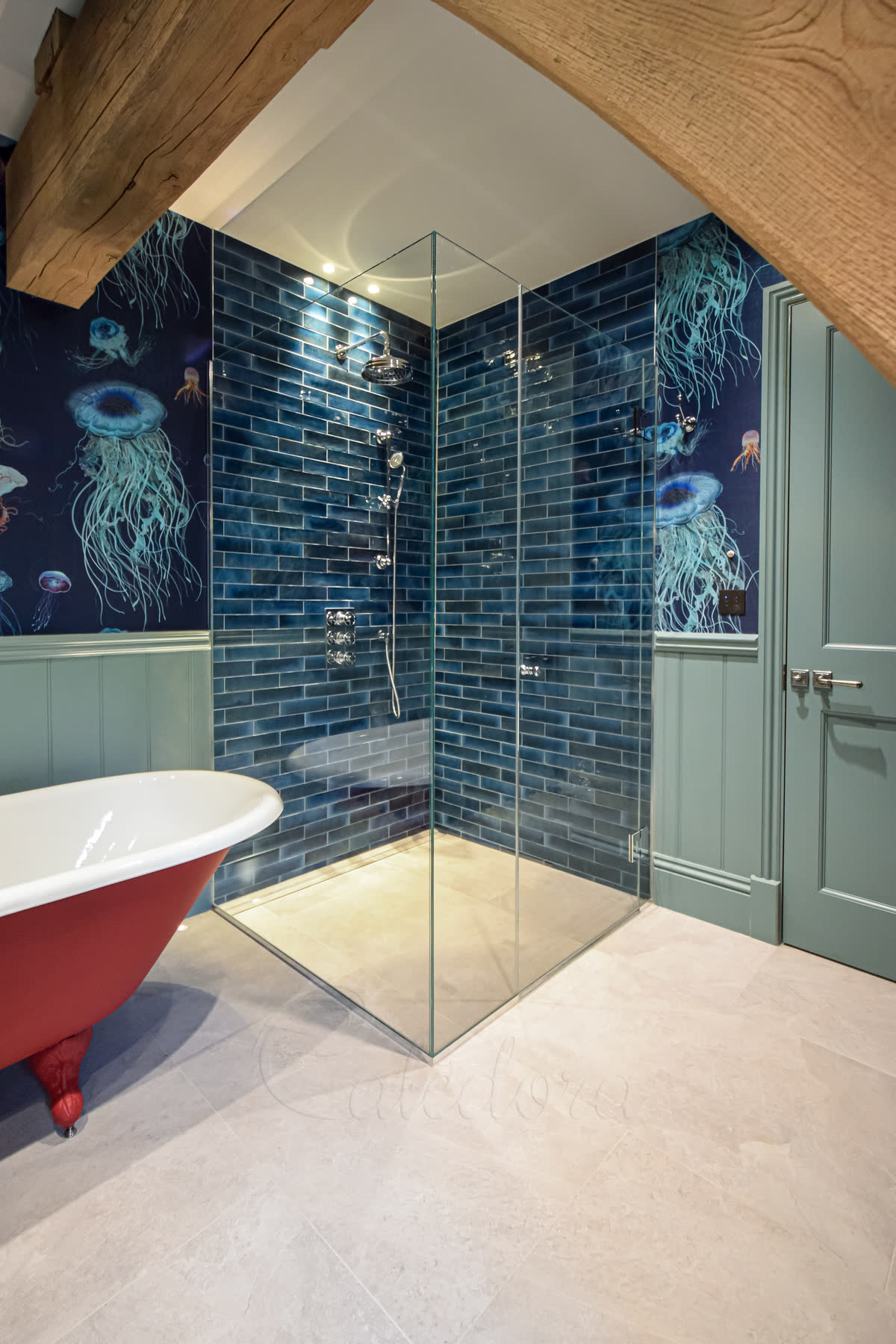 Frameless L-shape corner shower enclosure in Beaconsfield