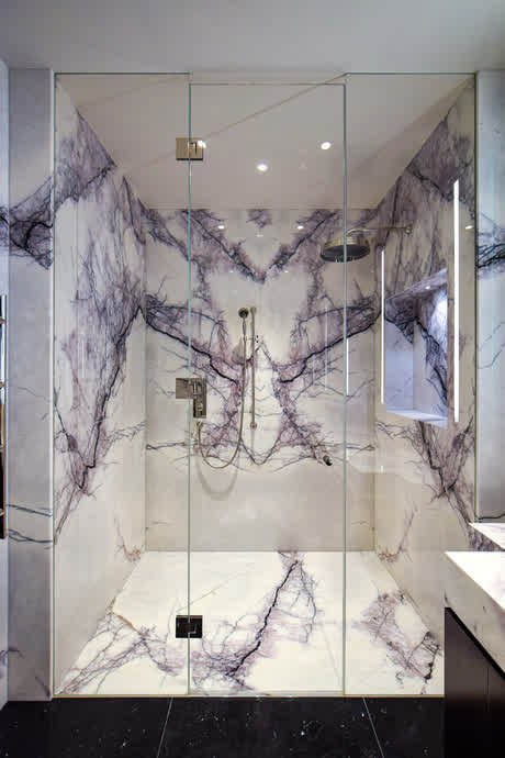 shower door with two panels to the ceiling